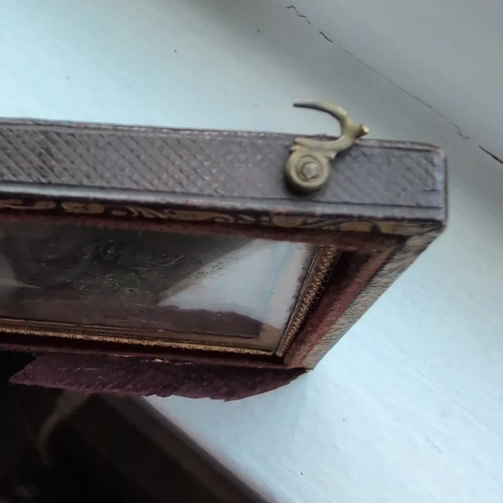 Daguerreotype of‎ a man with gilt framed glass mirror Antique Victorian 1800s